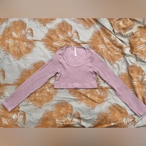 Babaton Group ribbed seamless scoopneck ls crop top L